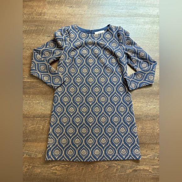 LOFT Medallion Jacquard Shift Dress puff shoulder sleeve comfy cute EUC Sz 6 - Picture 8 of 13